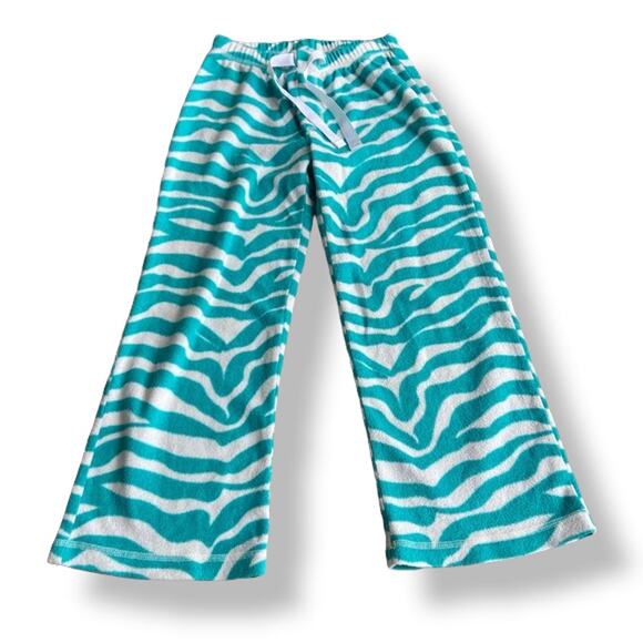 Gap Girls Pajama Pants Size‎ 6 Teal Cream Zebra Stripe Print Lounge Fleece - Picture 1 of 5